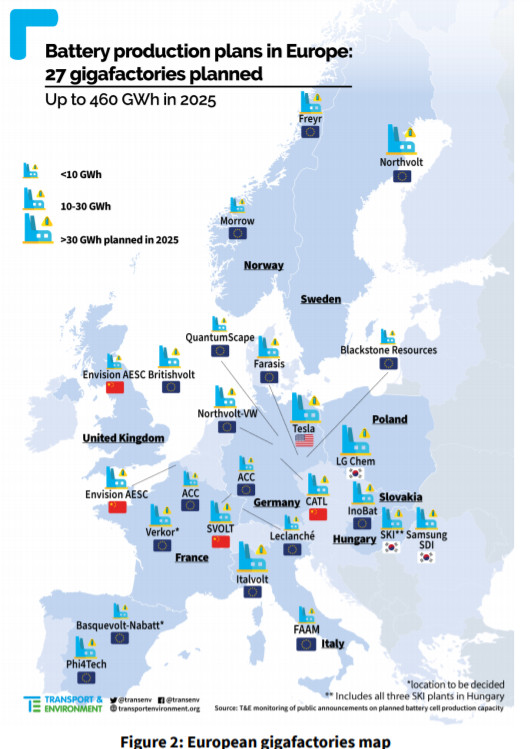 mappa siti produzione batterie auto in ue